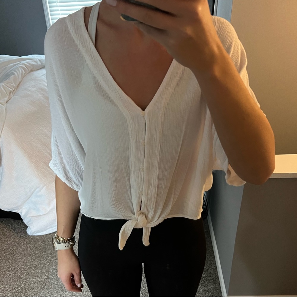 White Tie-Front Top